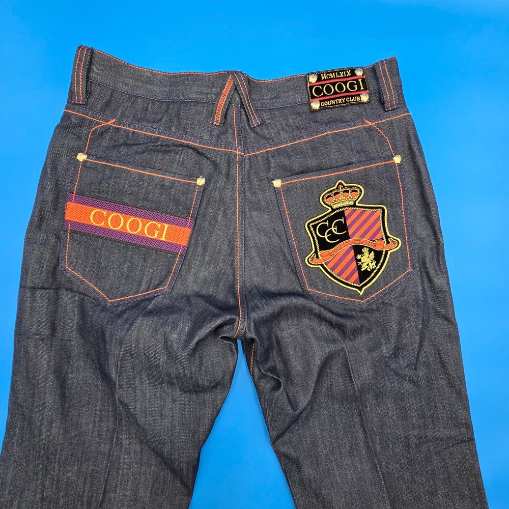 Coogi Country Club Mens Dark Wash Embroidered Denim Jeans 36x34 Indigo 123005019